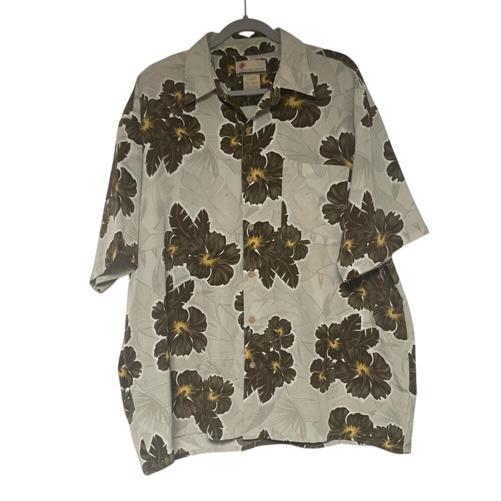 Island Tropics Brown Floral Hawaiian‎ Shirt Mens XL